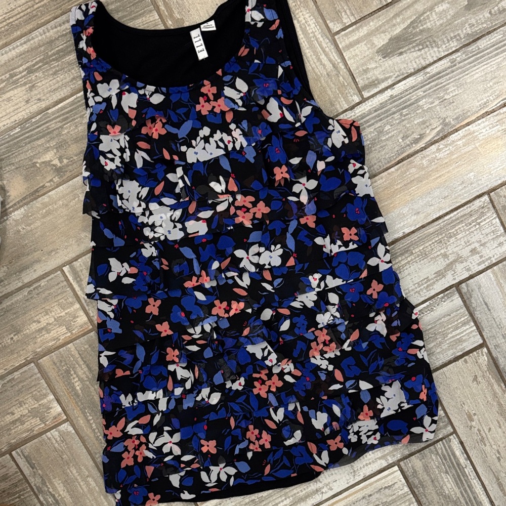 Elle Floral dressy ruffle tank - Black, Blue, Pink
